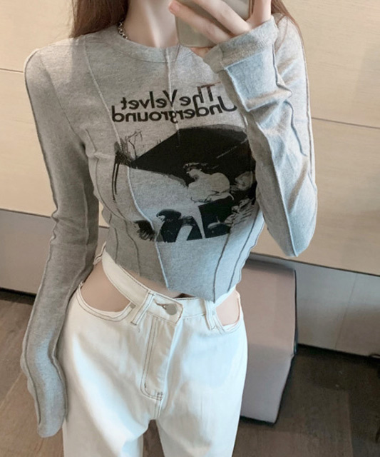 캣스트릿 무료배송 락밴드 슬림핏 프린팅 티셔츠 (살구,그레이) A.상의 캣스트릿 캣스트릿