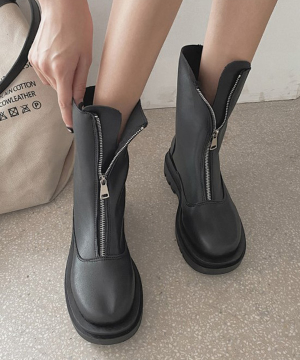 캣스트릿 무료배송 시니컬 집업앵클부츠 (블랙,아이보리) (PU가죽 / 5.5cm) F.신발