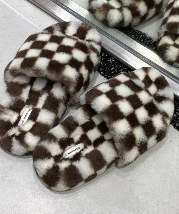 캣스트릿 무료배송 키치체크 오픈토슬리퍼(블랙,브라운) (에코퍼(폴리혼방) / 2cm) F.신발