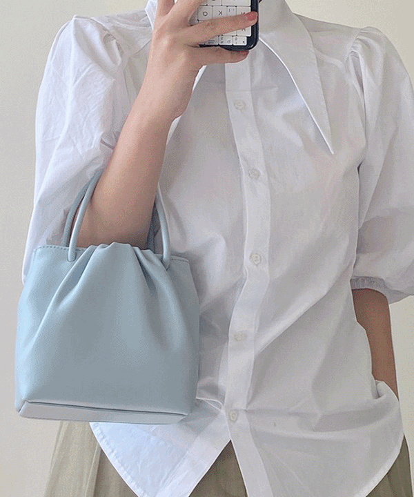 캣스트릿 무료배송 주름핀 핸드백 (화이트,라이트블루) E.가방 캣스트릿 캣스트릿