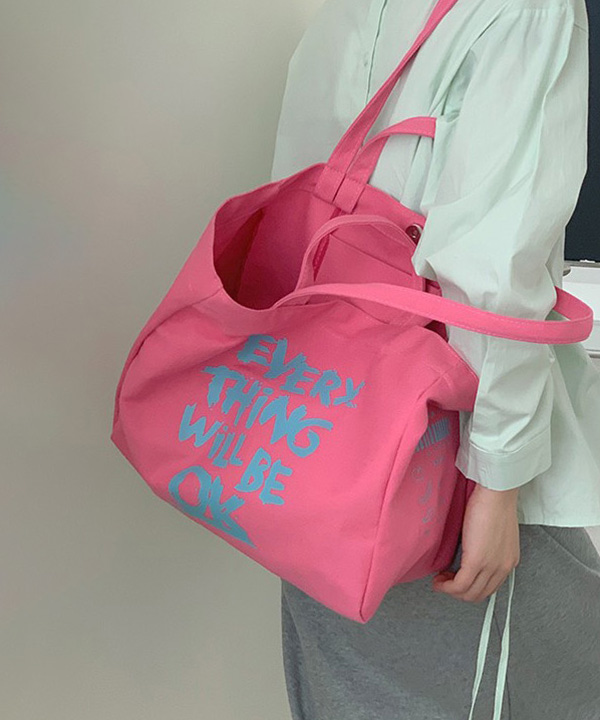 캣스트릿 무료배송 낙서레터링 에코쇼퍼숄더백 (화이트,핑크,베이지,블루,그린) E.가방